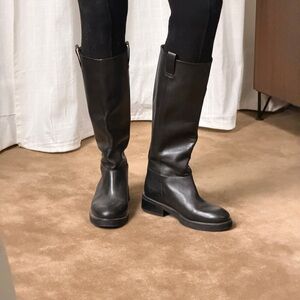 Black Leather Knee-High Tall Boots